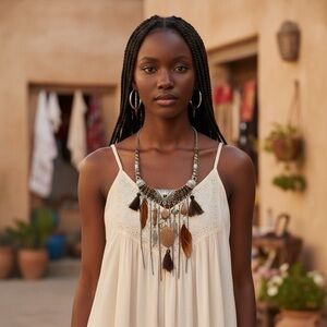 New Tribal Fashion Style Necklace With Multilayer, Feathers, Pendants & Tassels